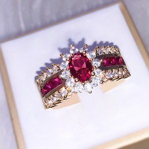 NEW 18K Yellow Gold Ruby Diamond Halo Ring/gold over
